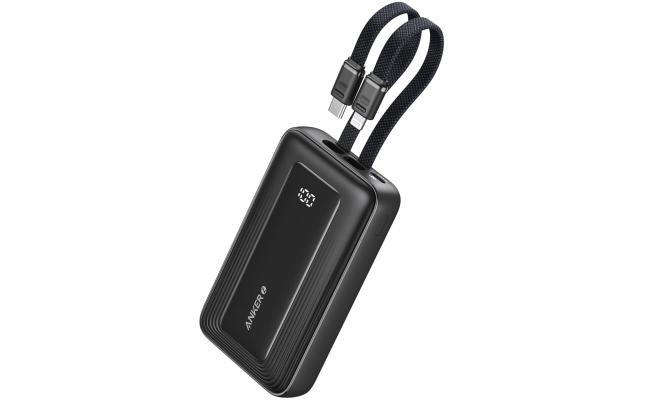 Anker Zolo Power Bank, 10,000mAh 30W Max Fast Portable Charger with Built-in USB-C and MFi Certified Lightning Cables, USB-C&A, Battery Pack for iPhone 16/15 Series, MacBook, Galaxy - Black